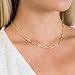 BOUTIQUELOVIN 14K Gold Plated Paperclip Link Chain Choker Necklace Bracelet Set for Women Layered Necklaces Non-Tarnish Dainty Jewelry