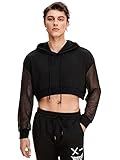 WDIRARA Men's Drawstring Mesh Long Sleeve Hoodie Sweatshirt Pullover Crop Top Black XXL