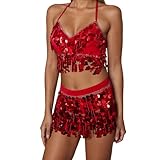 Disfraz de danza del vientre para mujer, 2 piezas, parte superior de lentejuelas y falda de cadera, juego de falda de lentejuelas con flecos, juego de baile sexy, disfraz de carnaval, disfraz de