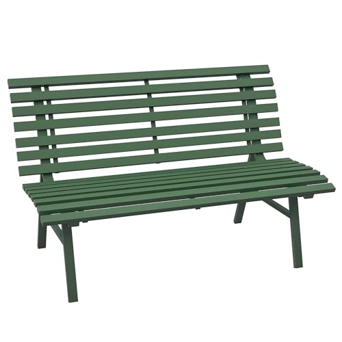 Outsunny Banc de Jardin Banquette extérieur 2 Places Assise Dossier à Lattes, en Aluminium, dim. 123L x 67l x 79H cm, Vert