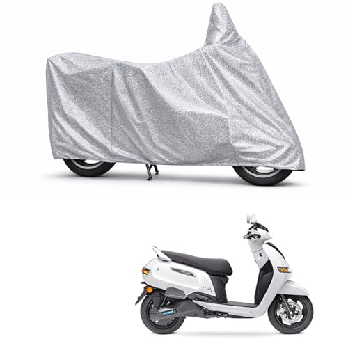 Image of 100% Waterproof Two Wheeler Body Cover Multi Layered Fabric Designed for TVS iQube Electric | Belt Buckle Lock | Silver Mag