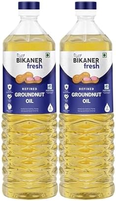 Bikaner Fresh Groundnut Oil, Enriched with Vitamins A & D2, Healthy Cooking Oil, Best Edible Oils for Cooking, 2 Litre Bottle (1 Litre x 2)