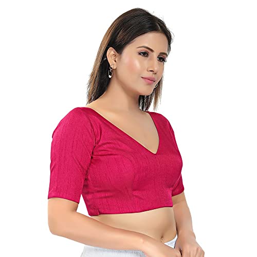 Image of Vamas Women's Silk Padded Self Design Half Sleeve Readymade Saree Blouse (VFJ-140)