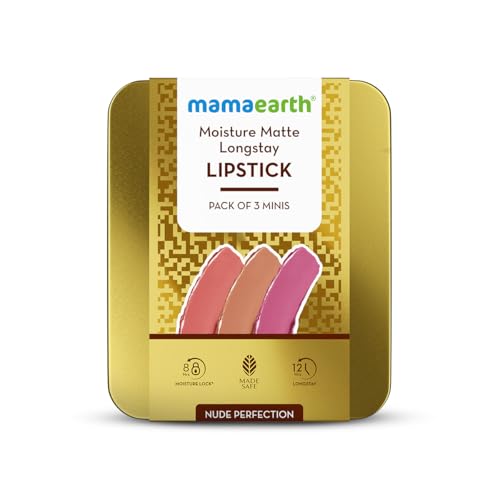 Image of Mamaearth Moisture Matte Long Stay Lipstick Minis Gift Set - Nude Perfection | 8 Hour Moisture Lock | Up to 12-Hour Long Stay | Smudge Proof | Travel-Friendly | Gifting For Valentine's Day, Birthday, Anniversary & Special Occasions | Rakhi Gift for Sister | Premium Gift Pack