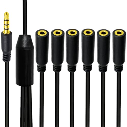 Extensor estéreo 3.5mm TRRS de 4 polos divisor de audio macho a 6 hembras conector de 1 pie 2