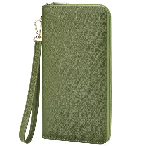 Image of Chelmon Womens Wallet Genuine Leather RFID Blocking Purse Credit Card Clutch (CH Green Army)