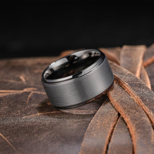 Image of King Will Classic Tungsten Wedding Band for Men, 6 /7 /8 /9 /10mm Widths, Polished Finish Step Edge Matte Rings Comfort Fit