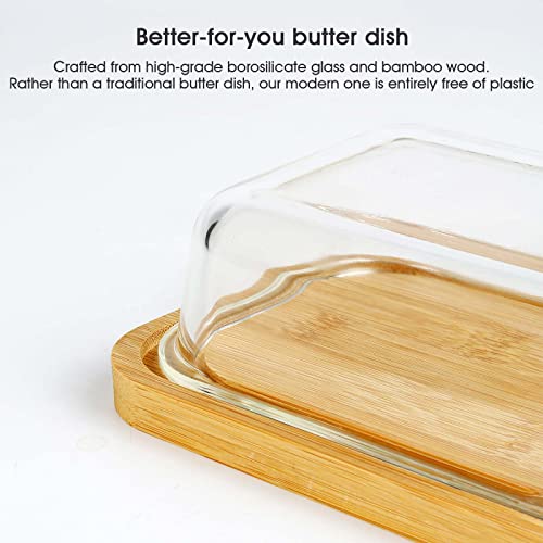 Large Glass Butter Dish With Lid For Countertop, Accommodates All East/West Coast Butter, Elegant And Durable Butter Keeper Container For Kitchen Decor, Microwave/Dishwasher Safe #TOP2