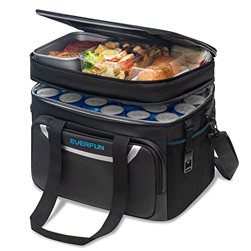 EVERFUN Large Soft Cooler Bag Insulated Cooler 48 Can Dual Compartments Collapsible Waterproof Leak-Proof for Camping Travel Beach Picnic, Black by Everfun - Used condition - US$34.52