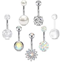 Funseedrr 7pcs Piercing Ombligo 14G 10mm Acero Quirúrgico Barra