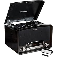 Electrohome Kingston 7-in-1 Vintage Vinyl Record Player - 3-Speed Turntable Bluetooth AM/FM Radio CD Aux in RCA/Headphone Out Vinyl/CD to MP3 Recording & USB Playback with Vinyl Record Cleaning Kit