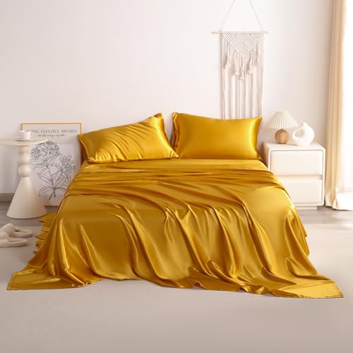 NTBAY Twin Satin Sheet Set, 3 Piece, Gold - image 2