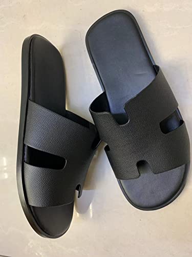 Image of Mengchengying Mens Casual Comfortable Lightweight Fashion Genuine Leather Slip Slide Indoor and Outdoor Open Sandal Anti Slip Cushion Support