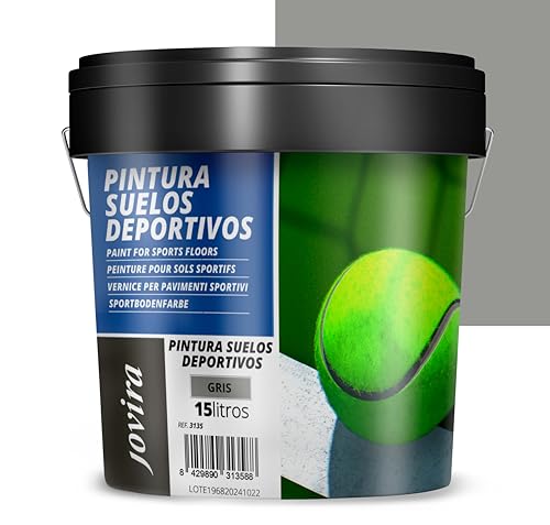 JOVIRA PINTURAS Pintura para Suelos Deportivos. Pistas de tenis, frontón, futbol sala, baloncesto, etc, en hormigón, asfalto y cemento. (15 Litros, Gris) A-19D