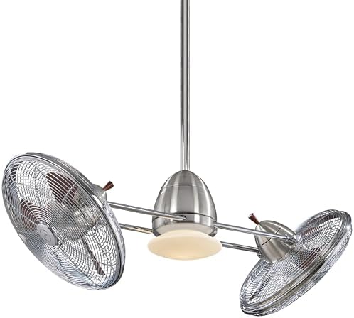 MINKA-AIRE F602L-BN/CH Gyro 42" LED Twin Turbofans with Cages in Brushed Nickel Finish with Chrome Accents and Integrated Light with Opal Glass