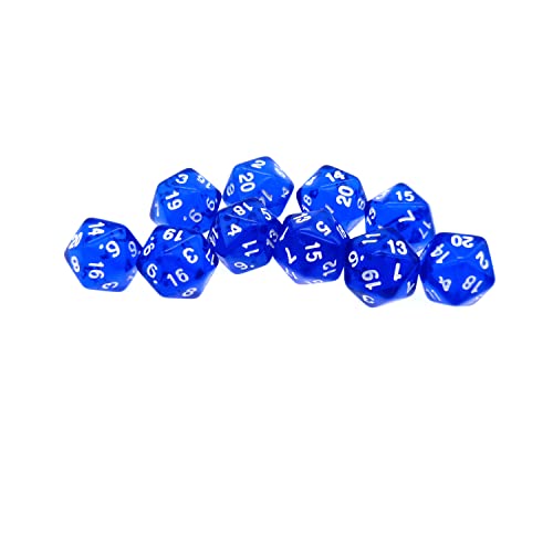 D20 Dadi, 10 Pezzi Poliedrici Trasparenti Dadi con 20 Facce per DND MTG Rpg Dungeons And Dragons Blu Trasparente