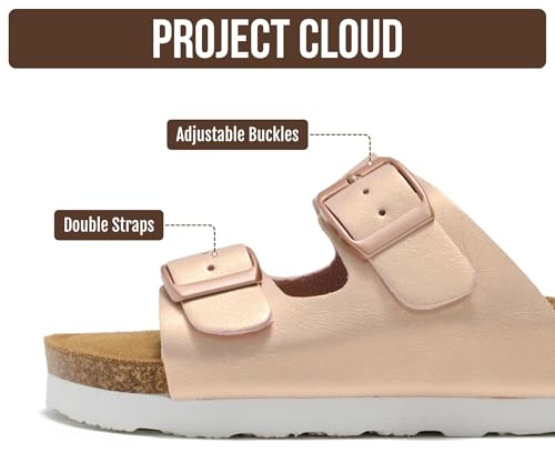 Image of Project Cloud Kids Sandals 100% Genuine Leather - Natural Cork Footbed Non-Slip Slides for Kids - Lightweight Boys & Girls Sandals - Water-Resistant Girls & Boys Sandals