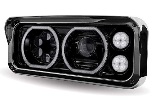 Image of TRUX BLACK UNIVERSAL LED PROJECTOR HEADLIGHT ASSEMBLY WITH AUXILIARY HALO RINGS & HOUSING BUCKET - DRIVER SIDE