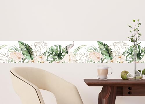 AG Design Selbstklebende Bordüre für Küche, Wohnzimmer, Wand Sticker, Mehrfarbig, 500 x 13,8 cm (Blumen)