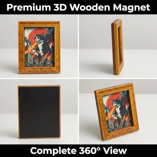 Imán decorativo de madera para refrigerador de gato divertido miniatura 6