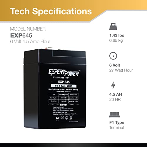 image for ExpertPower 6 Volt 4.5 Amp Rechargeable Battery (EXP645), Black, 1-Pac