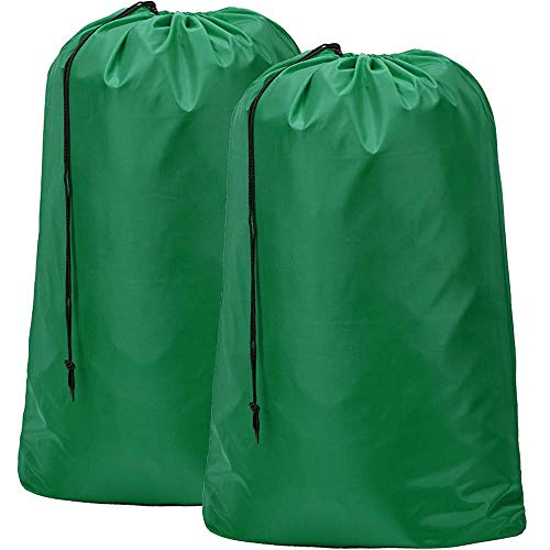 HOMEST 2 Pack Large Nylon Laundry Bag, Machine Washable Large Dirty Clothes Organizer, Easy Fit a Laundry Hamper or Basket, Can Carry Up to 4 Loads of Laundry, Dark Green