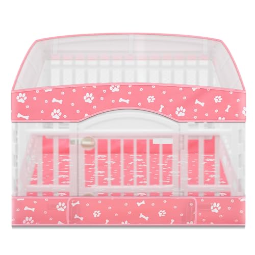 Image of 2 Pack Dog Playpens Cover and Bottom Mat Fits 4 Panels, Pink | for 36 Inch Pet Playpen, Dog Crate Cover Puppy Exercise Pad, Reusable Washable, Hook and Loop Design, Playpen Not Included