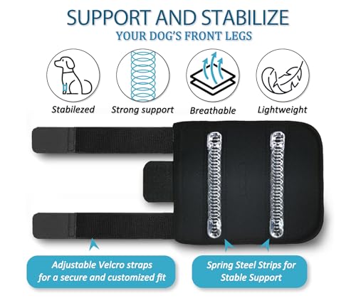 JOCUND Dog Front Leg Brace, Pair of Dog Leg Brace with Metal Strips, Canine Front Leg Hock Wrap Sleeve for Carpal Support, Protects Wounds Brace Heals and Prevents Injuries and Sprains (L/XL)