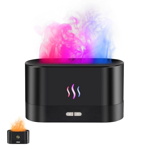 Flame Effect Essential Oil Diffuser Ultrasonic Aromatherapy Humidifier Upgraded 7 Color Changing Lights with Ultra Quiet Auto Shut-Off for Bedroom Home Office Yoga & Gift (180mL Black)