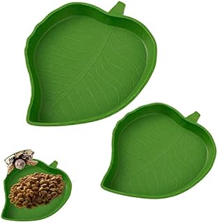Phoetya Reptile 2 Pcs Leaf Reptile Food Water Bowl Plate Dish,Reptile Feeder for Tortoise Corn Snake Crawl Pet Drinking and Eating, 2 Sizes