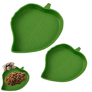Phoetya Reptile 2 Pcs Leaf Reptile Food Water Bowl Plate Dish,Reptile Feeder for Tortoise Corn Snake Crawl Pet Drinking…