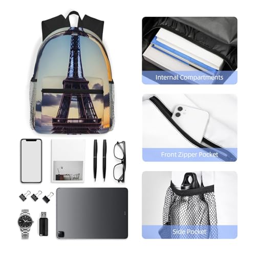 Sac à dos de voyage Tour Eiffel noir double épaule léger et réglable taille unique - 6