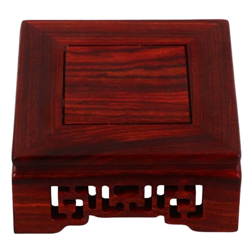 JOINPAYA 実木彫刻ディスプレイ台座 花瓶 ティーポット用多目的クラフトベース 和風彫刻付き レッドウッド製スクエア型展示用台座 室内装飾