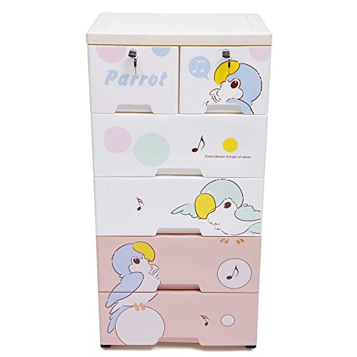Goudergo Cartoon Plastic Storage 6 Drawers,Closet Storage Drawers Organizer for Closets & Bedrooms & Nurseries & Playrooms & Entryways & As a Kids & Baby Dresser,Etc (Pink)