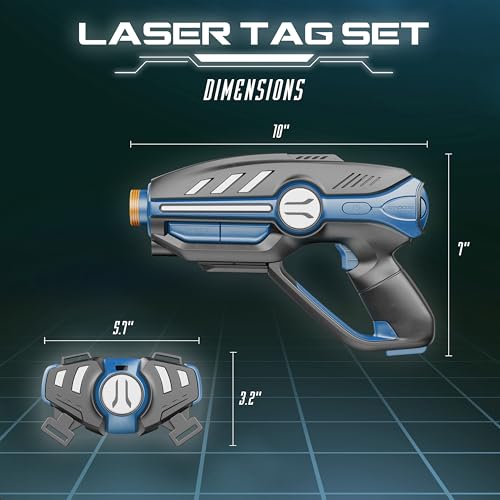 Laser Tag Set for Kids, Teens & Adults - 4 Blasters + 4 Vest Sensors with Multi-Game Modes - Ages 8+ - Outdoor Group Activities