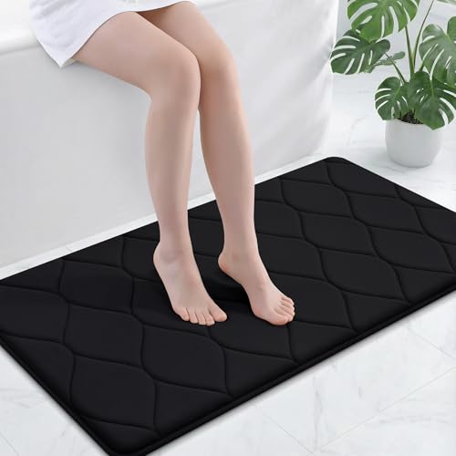 Image of Smiry Memory Foam Bath Mat 44x24, Ultra Soft Absorbent Bathroom Rugs | Black, Plush Quick Dry and Machine Washable Cushion Bath Mats for Bathroom, Shower, Tub & Home Decor