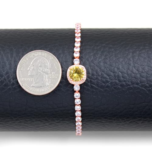Image of Rose Plated Gold Brass Box Chain Cubic Zirconia Classic Tennis Slider Adjustable Bracelet, Round Big Zircon Charm Give Woman Mom Mother's Day Fashion Crystal Gift