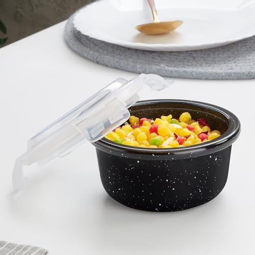 Image of Borosil 240 ml Pebble Black Food Storage Container with Air Tight Lid | Round Shape Borosilicate Glass Organiser | Microwave & Dishwasher Safe | For Fridge, Kitchen Storage
