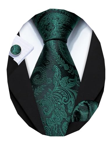 Image of Barry.Wang Men Ties Paisley Woven Silk Necktie Set with Pocket Suqare Cufflinks Formal