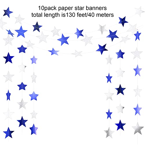 Image of Patelai Glitter Star Garland Banner 2026 Party Decor 130 Feet Star Hanging Streamers Twinkle Backdrop for Classroom Birthday Graduation Wedding Supplies(Ocean Blue, Glitter Silver)