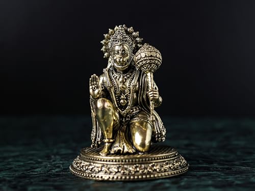 Image of Brass Panchmukhi Hanuman Statue Intricate Detailing Small Five-Faced BajrangBali Idol for Car Dashboard & Home Decor Pack of 1 (3.5 inch Hanuman)