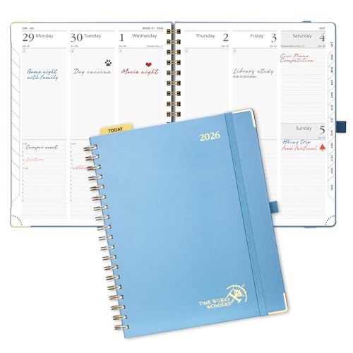 POPRUN 2026 Planner Daily Weekly and Monthly Calendar with Hourly Schedule, Monthly Tabs(Large Size 10'' x 8'' Wire-Bound Hard Cover) - Agenda 2026 (Jan.2026-Dec.2026) - Haze Blue Haze Blue