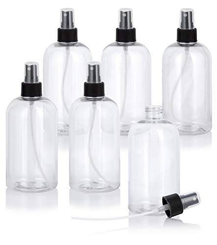 Boston Kunststoffflasche, rund, 340 ml, transparent, BPA-frei, Transparent, 6 pack, Black Fine Mist Spray Cover