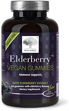 NEW NORDIC Elderberry Vegan Gummies | Chewable Immune Support with Vitamin C for Adults and Kids 4+ | No Artificial Colors or Flavors | Sugar Free | 60 Count (Pack of 1)
