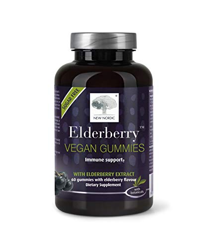 NEW NORDIC Elderberry Vegan Gummies | Chewable Immune Support with Vitamin C for Adults and Kids 4+ | No Artificial Colors or Flavors | Sugar Free | 60 Count (Pack of 1)