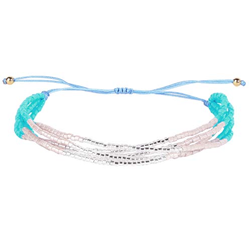 Image of KELITCH Shell Beaded Bracelets Multi Strands Bracelets Adjustable Bohemian Style Charm Bangles (Blue White 1F)