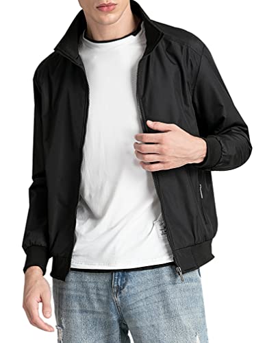 Pasok Men's Lightweight Softshell Coat Outerwear Zipper Windbreaker Flight Bomber Jacket Black Xl #TOP2