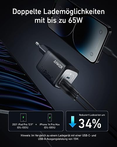 Anker 67W USB C Ladegerät, Anker Prime GaN Netzteil USB C, 3 Port PPS – Ansicht 2