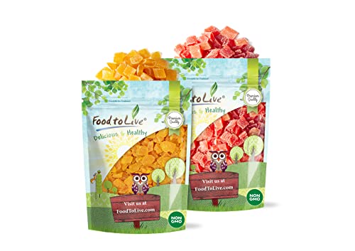 Diced Fruits Bundle - Dried Diced Mango, 5 Pounds And Dried Diced Papaya, 5 Pounds - Sweetened, Unsulfured, Kosher, Vegan #TOP6