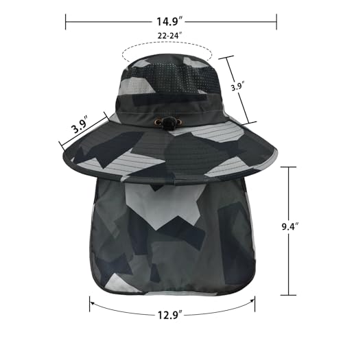Image of Sun Hats for Men Women Fishing Hat UPF 50+ Breathable Wide Brim Bucket Hats Summer UV Protection Safari Hat with Neck Flap